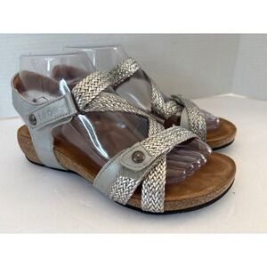Taos Trulie Silver Metallic Braided Leather Comfort Wedge Sandals Spain 38 7-7.5
